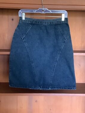 Vintage 90s SILVER Black Denim Mini Skirt High Waist Made in Canada Size 6-8